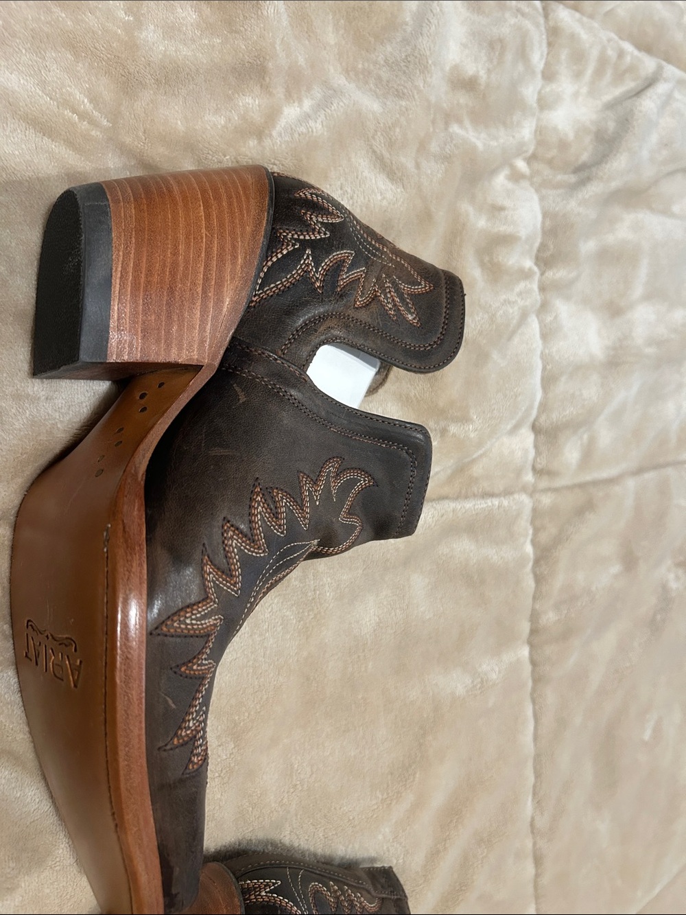 Ariat Dark Brown Leather Western Cutout Mules with Tan Stitching - Picture 2 of 3